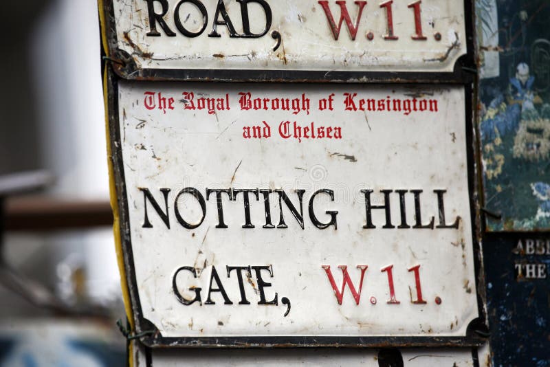 Знак улицы Лондона, СТРОБ NOTTING HILL стоковое фото rf