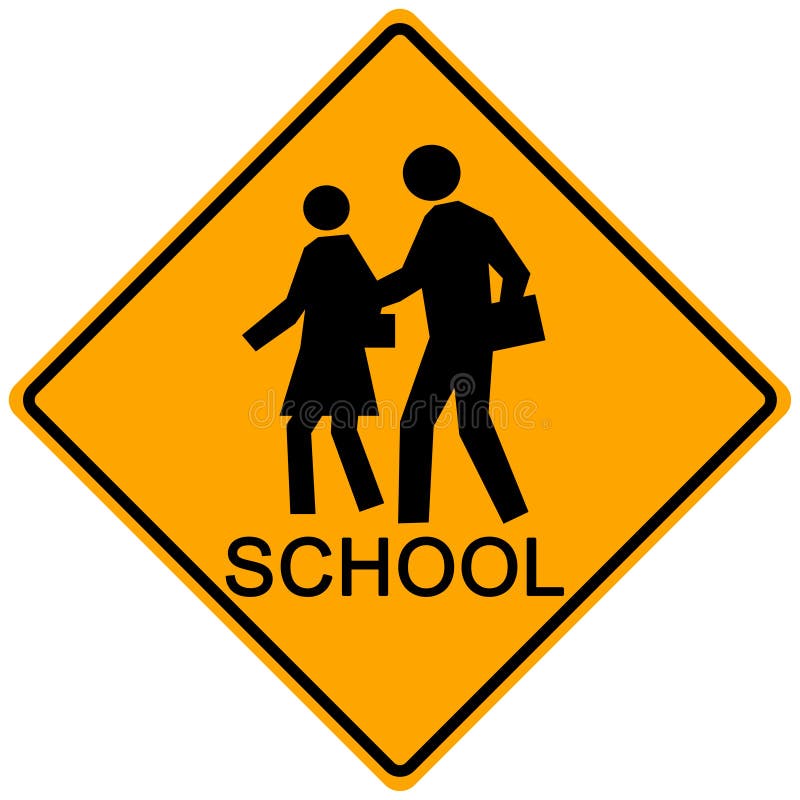 A orange sign marking a children's crossing area. A orange sign marking a children's crossing area.