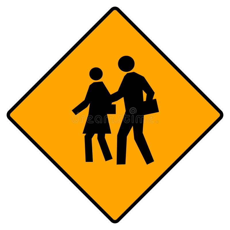 A orange sign marking a children's crossing area. A orange sign marking a children's crossing area.