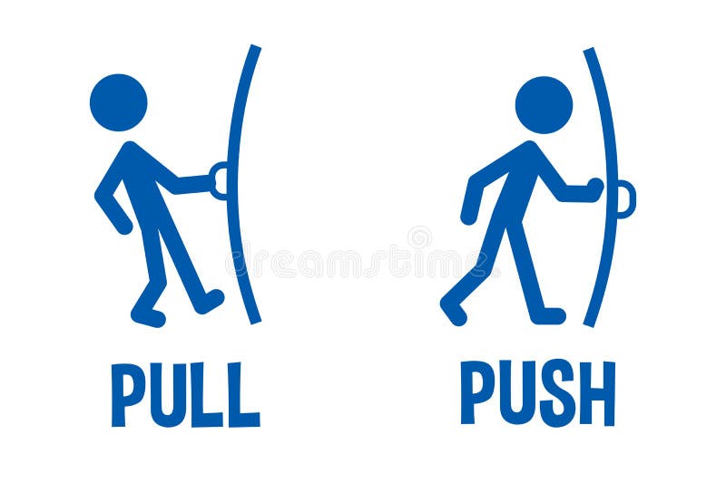 Pull or Push door signs. Instructions for opening the door. Flat icon, logo, infographics. Vector illustration eps10. Isolated on white background. Pull or Push door signs. Instructions for opening the door. Flat icon, logo, infographics. Vector illustration eps10. Isolated on white background.
