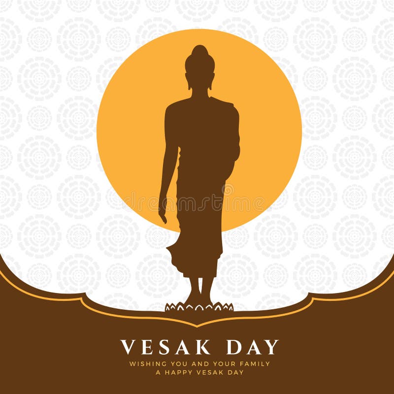 Знамя дня Vesak с знаком Будды стоит вверх на лотосе и полнолунии на дизайне вектора предпосылки текстуры конспекта лотоса иллюстрация вектора Знамя дня Vesak с знаком Будды стоит вверх на лотосе и полнолунии на дизайне вектора предпосылки текстуры конспекта лотоса иллюстрация вектора