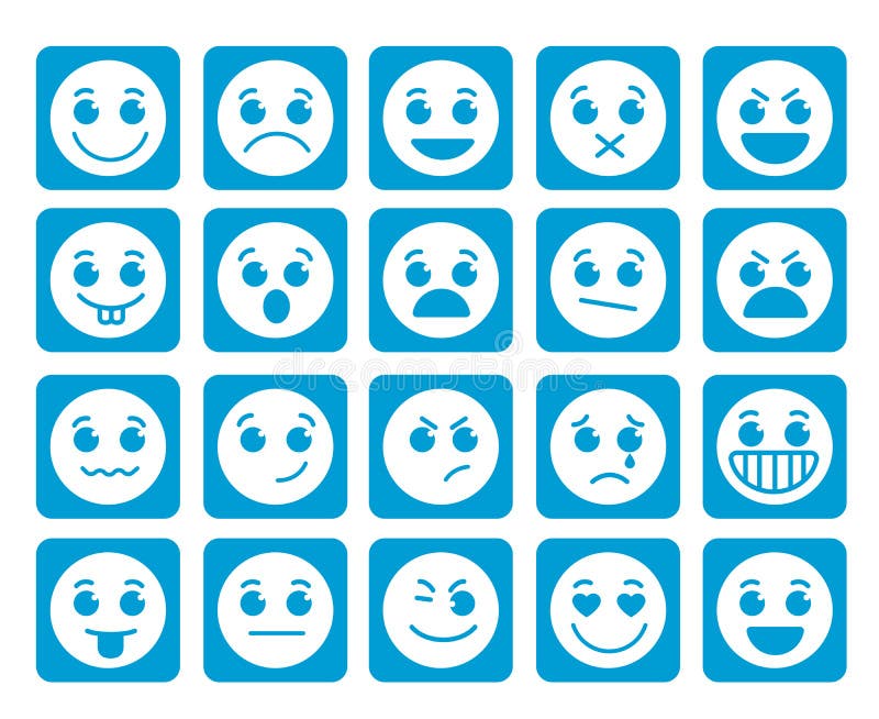 Значки вектора стороны Smiley в квадратных плоских голубых кнопках с эмоциями бесплатная иллюстрация