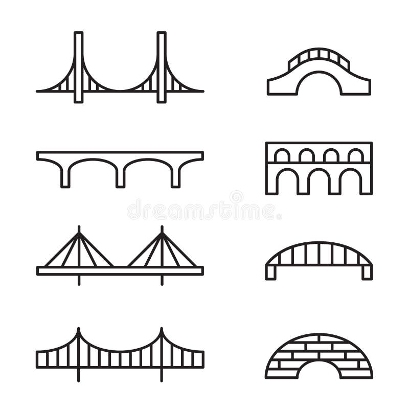 Set of simple bridge line icons. Set of simple bridge line icons.