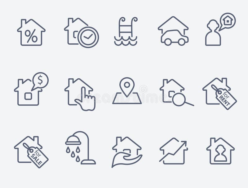 Значок квартир Комплект значков недвижимости всеобщий для сети и черни ...