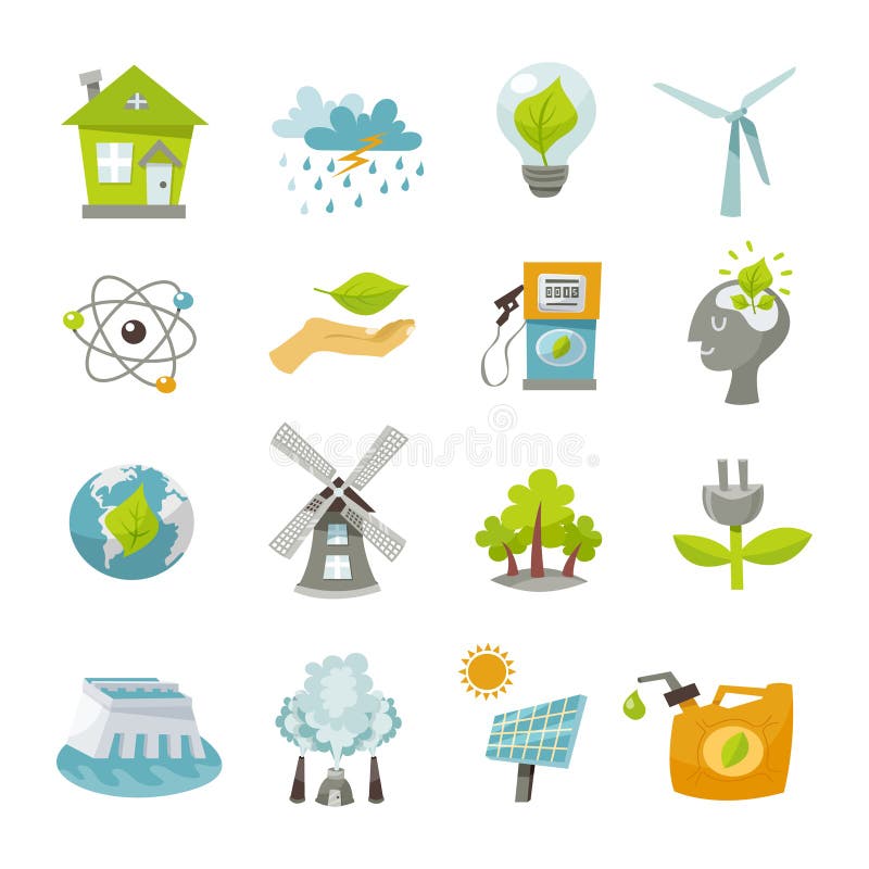 Значки энергии Eco плоские иллюстрация вектора