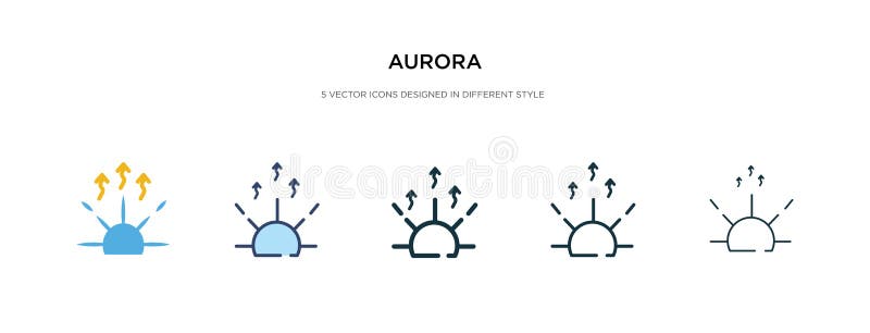 Значок Aurora на рисунке вектора другого стиля два цветных и черных векторных иконки авроры, спроектированные в заливке, контуре, иллюстрация штока Значок Aurora на рисунке вектора другого стиля два цветных и черных векторных иконки авроры, спроектированные в заливке, контуре, иллюстрация штока