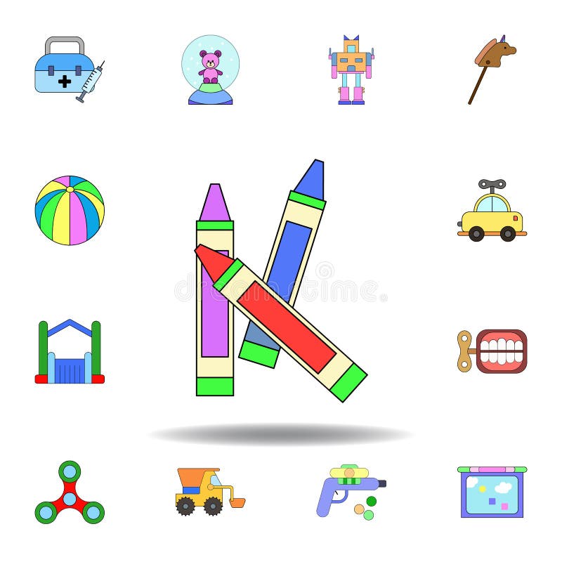 значок crayon мультфильма покрашенный игрушкой установите значков иллюстрации игрушек детей знаки, символы можно использовать для иллюстрация штока значок crayon мультфильма покрашенный игрушкой установите значков иллюстрации игрушек детей знаки, символы можно использовать для иллюстрация штока