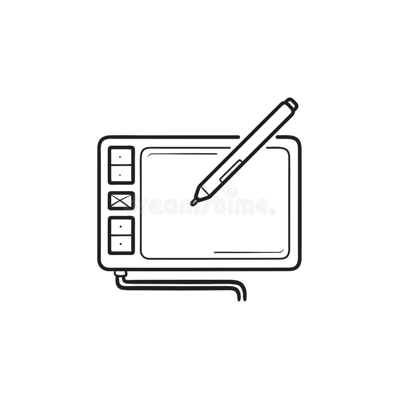 Значок doodle плана руки планшета цифров рисуя вычерченный иллюстрация штока