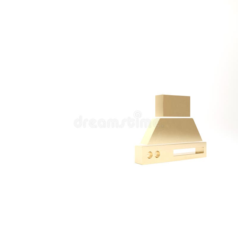 Значок вентилятора экстрактора кухни в изоляции на белом фоне золота Капюшон плитаа Бытовой прибор выхлопных газов кухни 3d