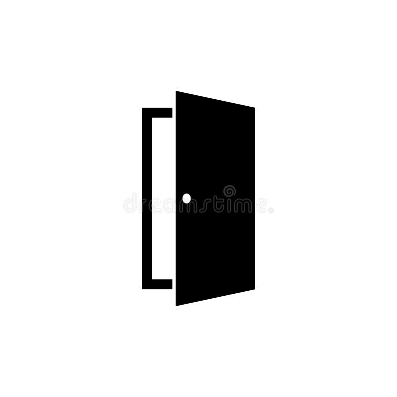 Door icon in flat style. Open door symbol isolated on white background. Simple abstract exit icon in black. Vector illustration for graphic design, Web, UI, app. Door icon in flat style. Open door symbol isolated on white background. Simple abstract exit icon in black. Vector illustration for graphic design, Web, UI, app