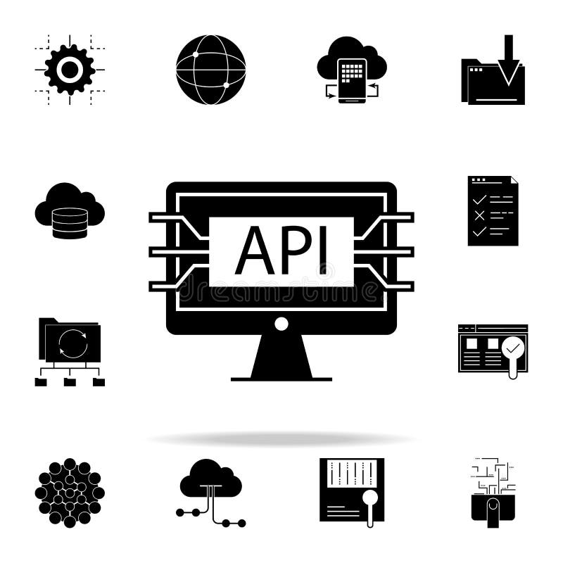 значок интерфейса api компьютера Комплект значков развития сети всеобщий для сети и черни иллюстрация штока значок интерфейса api компьютера Комплект значков развития сети всеобщий для сети и черни иллюстрация штока