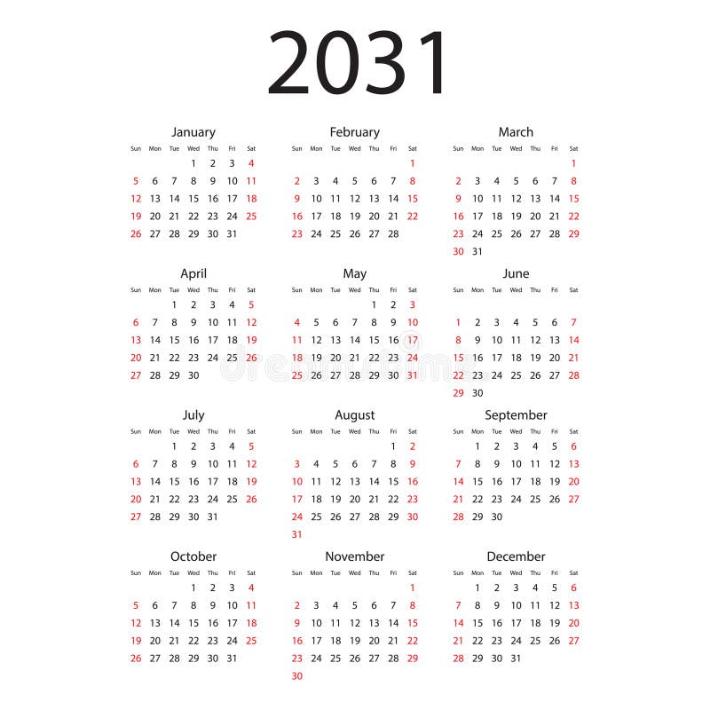 значок календаря 2031 года в плоском стиле. векторная иллюстрация планера на изолированном фоне. бизнес-концепция знака календера иллюстрация штока