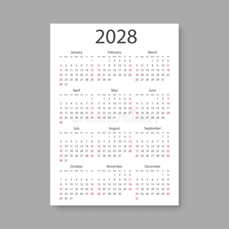 значок календаря на 2028 год в плоском стиле. векторная иллюстрация планера на изолированном фоне. бизнес-концепция знака календер иллюстрация штока