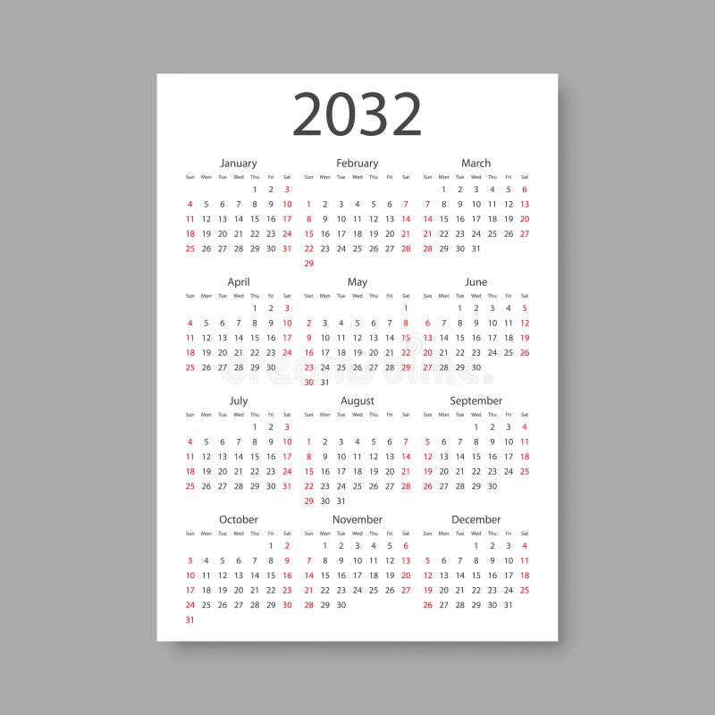 значок календаря на 2032 год в плоском стиле. векторная иллюстрация планера на изолированном фоне. бизнес-концепция знака календер бесплатная иллюстрация