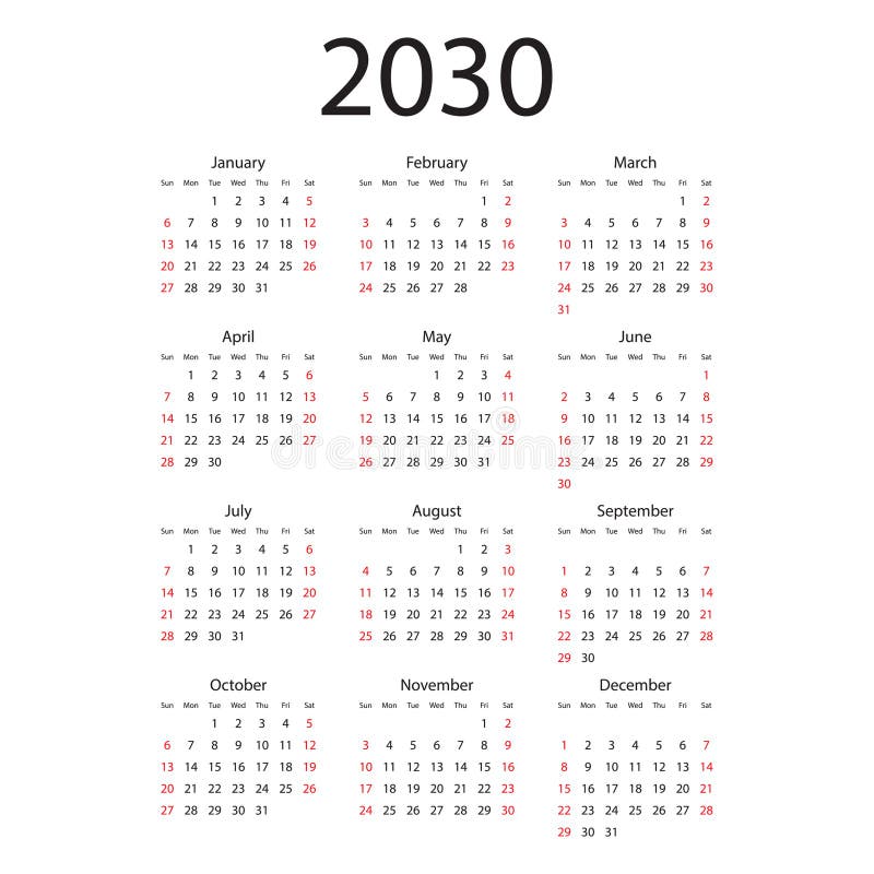 значок календаря на 2030 год. векторная иллюстрация планера на изолированном фоне. бизнес-концепция знака календера иллюстрация вектора