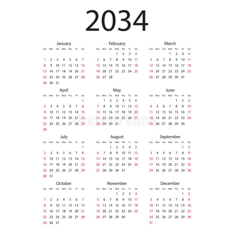 значок календаря на 2034 год. векторная иллюстрация планера на изолированном фоне. бизнес-концепция знака календера иллюстрация вектора