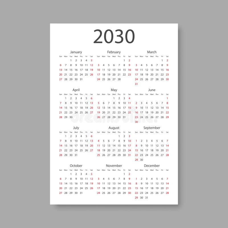 значок календаря на 2030 год. векторная иллюстрация планера на изолированном фоне. бизнес-концепция знака календера бесплатная иллюстрация