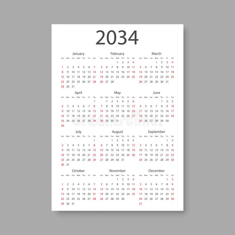значок календаря на 2034 год. векторная иллюстрация планера на изолированном фоне. бизнес-концепция знака календера иллюстрация вектора