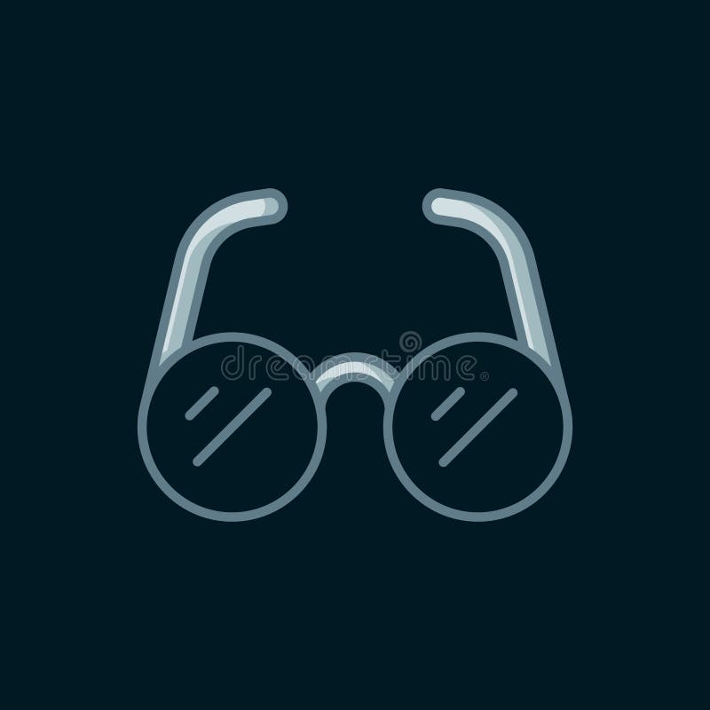 значок 'очки линии' на черном фоне. символ фрейма очков. плоский контур с тенью. вектор бесплатная иллюстрация
