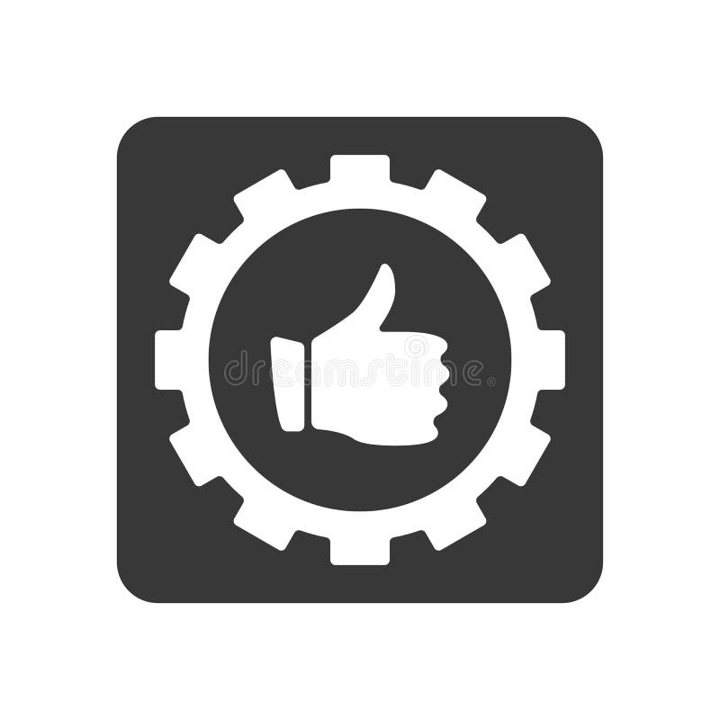 Quality control icon with thumb up in gear sign. Quality management pictogram isolated illustration. Quality control icon with thumb up in gear sign. Quality management pictogram isolated illustration.