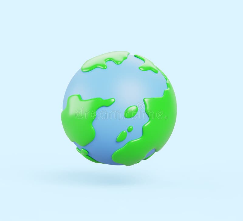 Значок рендеринга 3d планеты Земля. Мировая голубая планета с океанами зеленые континенты и текстурная поверхность. Сохранить план иллюстрация вектора
