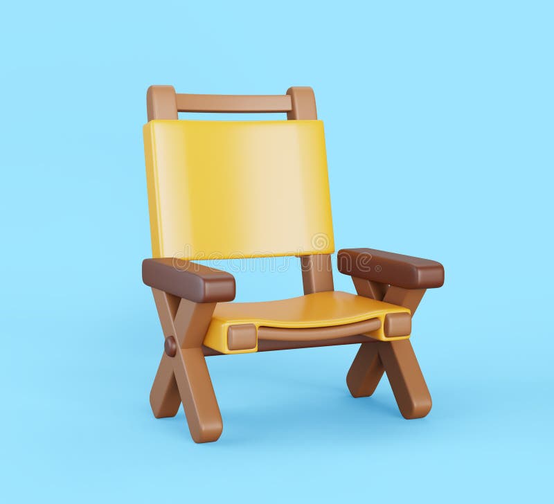 Значок рендеринга мультипликационного стула из 3d дерева. Портативное складное место для пикника или рыбалки. Древесное патио бесплатная иллюстрация