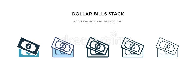 Значок стека Dollar векселей на рисунке вектора другого стиля два цветных и черно-долларовых векселя стека векторные иконки, разр иллюстрация штока