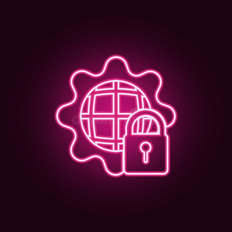 значок установки безопасностью Элементы безопасности кибер в неоновых значках стиля r иллюстрация штока