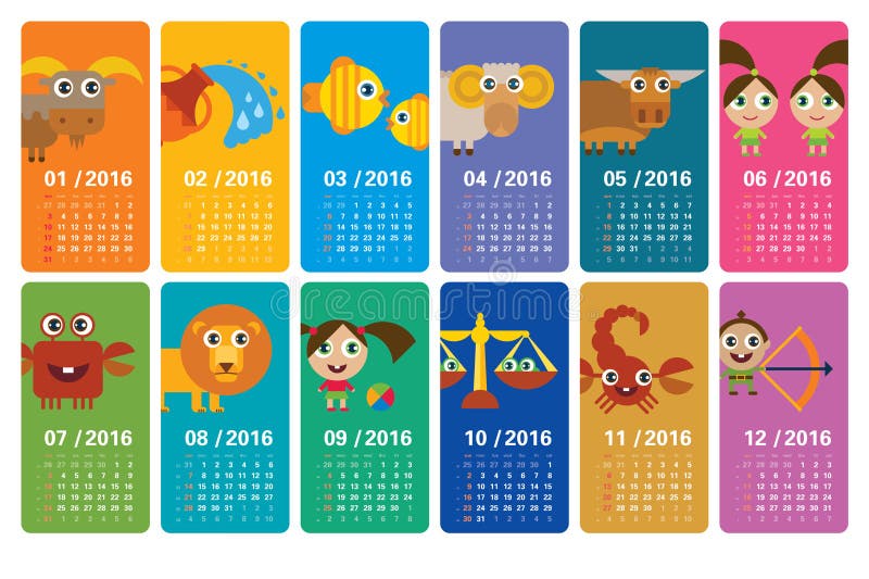 Зодиак шаржа - календарь 2016