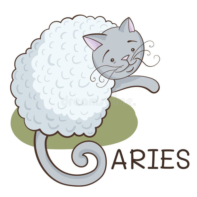 Зодиак Aries; кот мультфильма стилизованный как зодиак aries; курчавая иллюстрация кота; иллюстрация EPS10 вектора иллюстрация штока Зодиак Aries; кот мультфильма стилизованный как зодиак aries; курчавая иллюстрация кота; иллюстрация EPS10 вектора иллюстрация штока