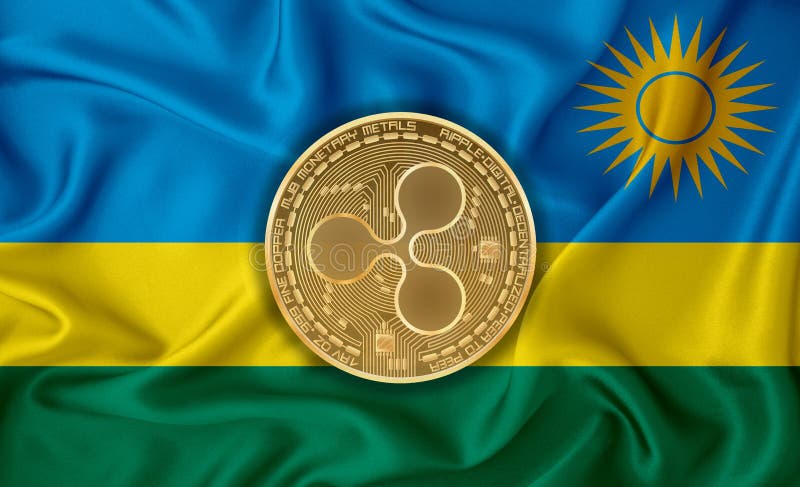 Золотая монета волны флага Руанды на фоне флага. Концепция децентрализации валюты bitcoin blockchain в стране 3d бесплатная иллюстрация