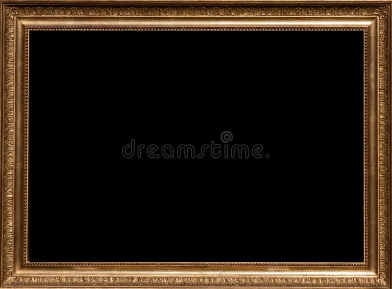 Antique golden picture frame with artistic ornamentation and a black box where your can put the title of a photo or painting. Antique golden picture frame with artistic ornamentation and a black box where your can put the title of a photo or painting