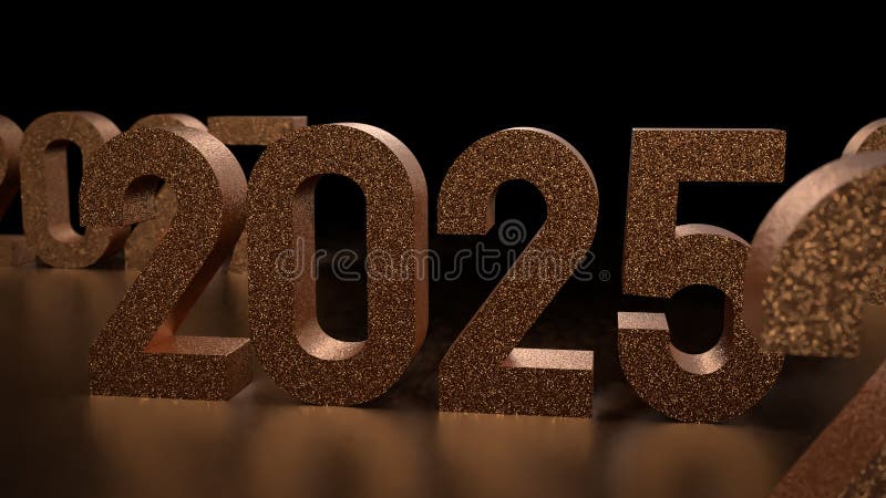 золотой номер 2025 для нового года или концепция празднования 3d рендеринг иллюстрация штока
