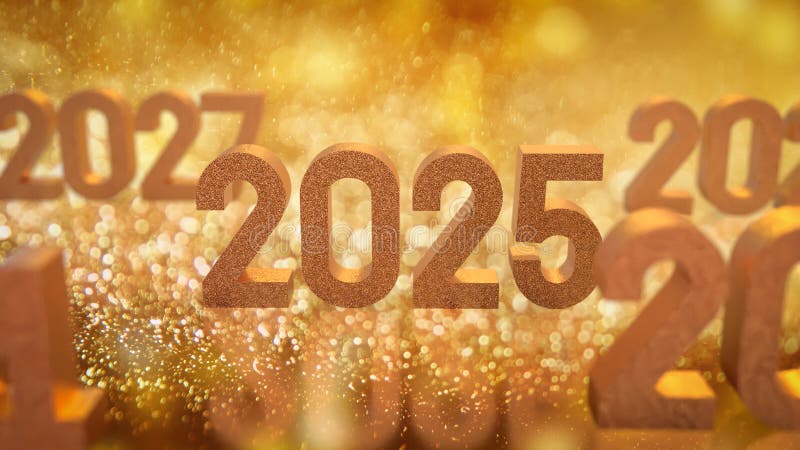 золотой номер 2025 для нового года или концепция празднования 3d рендеринг бесплатная иллюстрация