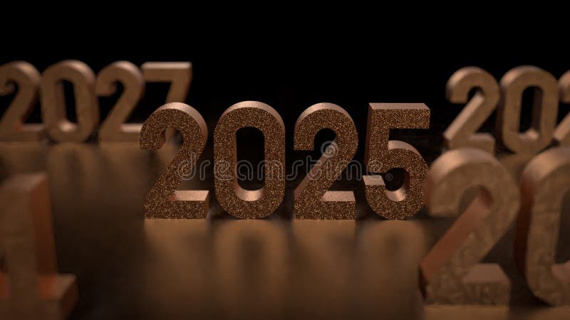 золотой номер 2025 для нового года или концепция празднования 3d рендеринг бесплатная иллюстрация