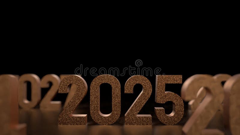 золотой номер 2025 для нового года или концепция празднования 3d рендеринг бесплатная иллюстрация