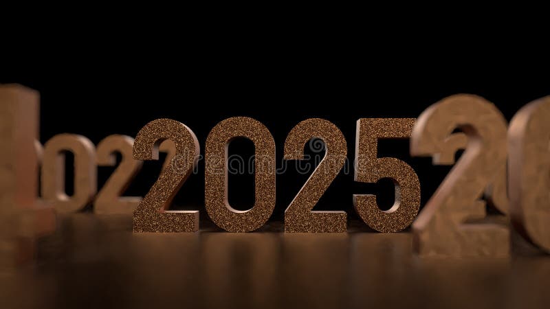золотой номер 2025 для нового года или концепция празднования 3d рендеринг иллюстрация вектора