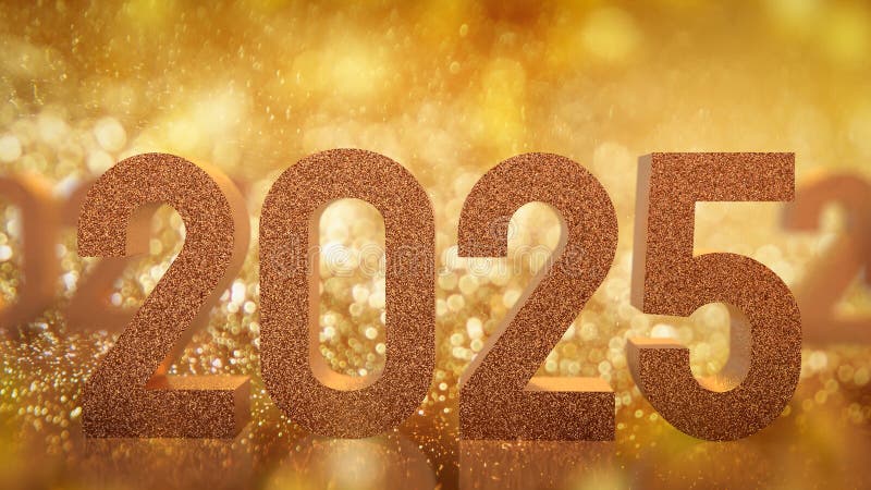 золотой номер 2025 для нового года или концепция празднования 3d рендеринг иллюстрация штока