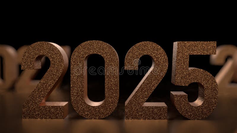 золотой номер 2025 для нового года или концепция празднования 3d рендеринг бесплатная иллюстрация
