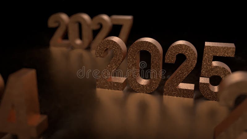 золотой номер 2025 для нового года или концепция празднования 3d рендеринг бесплатная иллюстрация