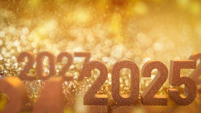 золотой номер 2025 для нового года или концепция празднования 3d рендеринг бесплатная иллюстрация