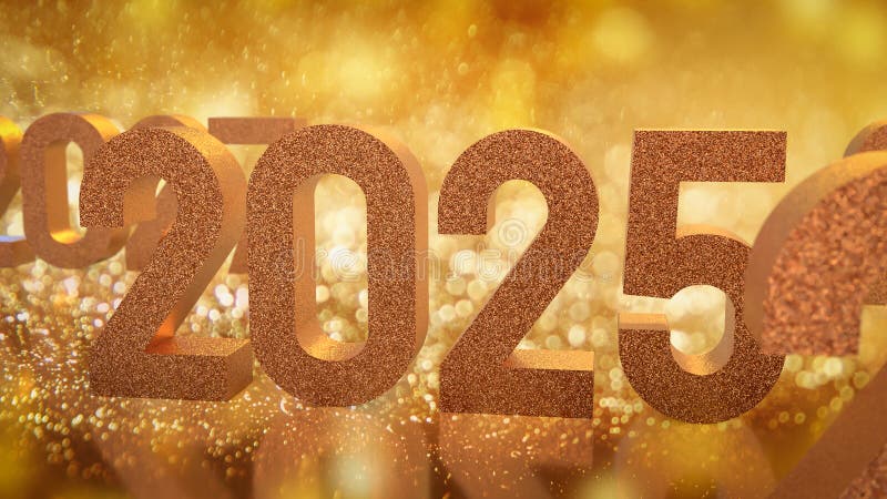 золотой номер 2025 для нового года или концепция празднования 3d рендеринг бесплатная иллюстрация