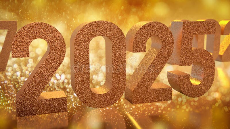золотой номер 2025 для нового года или концепция празднования 3d рендеринг бесплатная иллюстрация