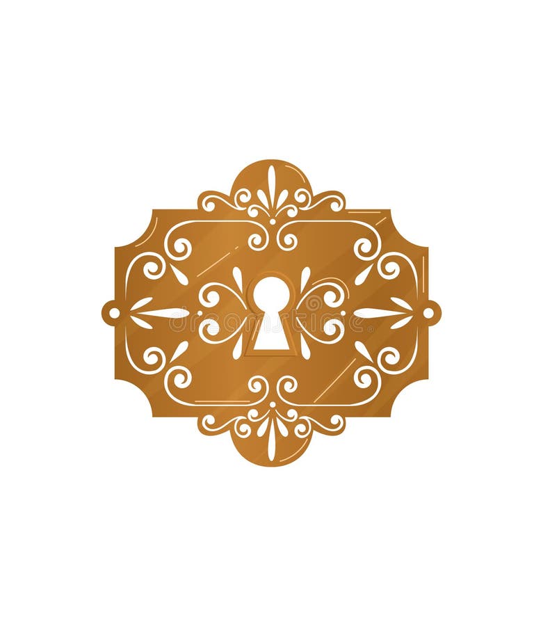 золотой орнатовый замок escutcheon с замысловатым дизайном. иллюстрация вектора таблички с изображением люкса иллюстрация штока