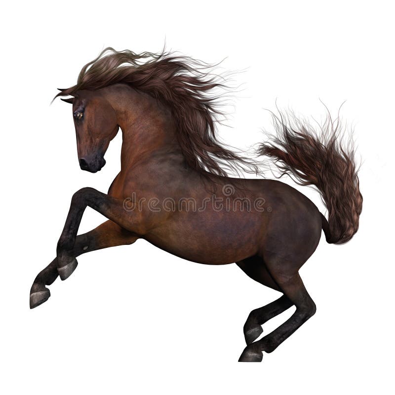 Realistic 3d illustration of a running brown horse with a white background. Realistic 3d illustration of a running brown horse with a white background.