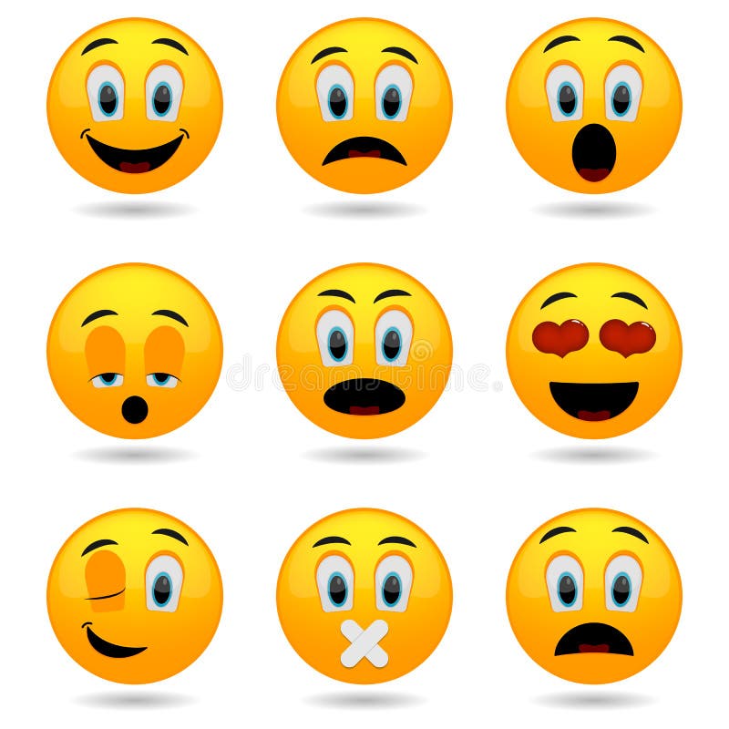 иллюстрации emoticons цветов вектор легкой editable установленный Значки улыбки Стороны Smiley Эмоциональные смешные стороны в ло иллюстрация вектора