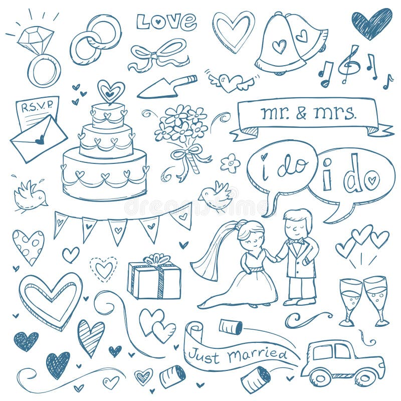 Wedding illustrations drawn in a doodled style. Wedding illustrations drawn in a doodled style.