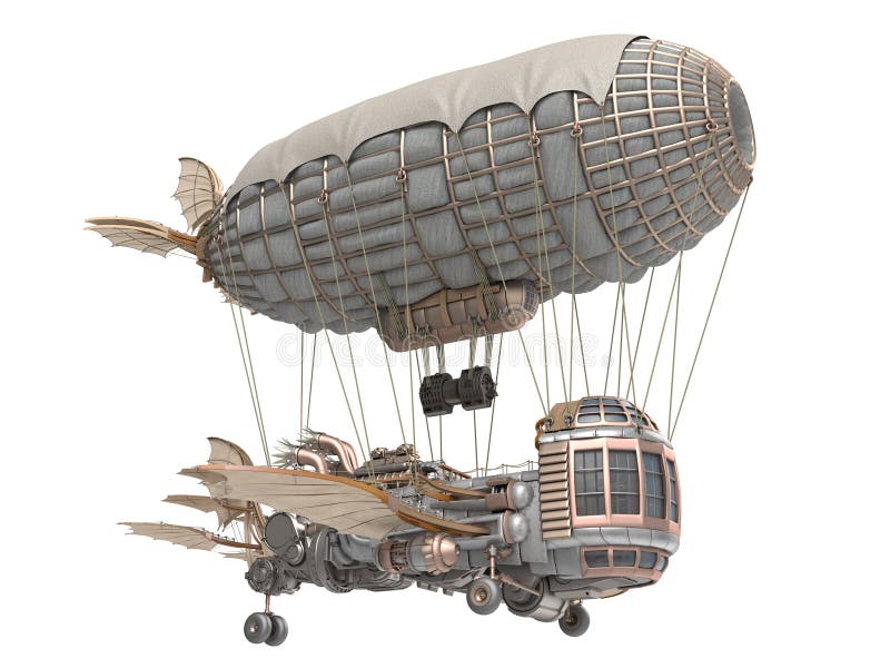 иллюстрация 3d дирижабля фантазии в стиле steampunk на изолированной белой предпосылке бесплатная иллюстрация