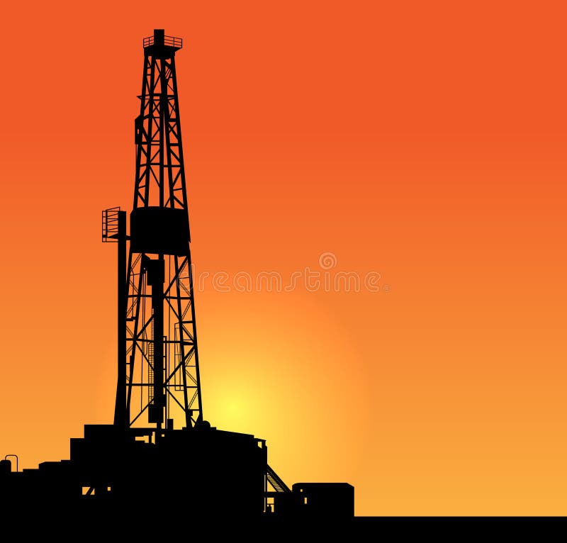 Oil drilling illustration. sunset sky. Oil drilling illustration. sunset sky