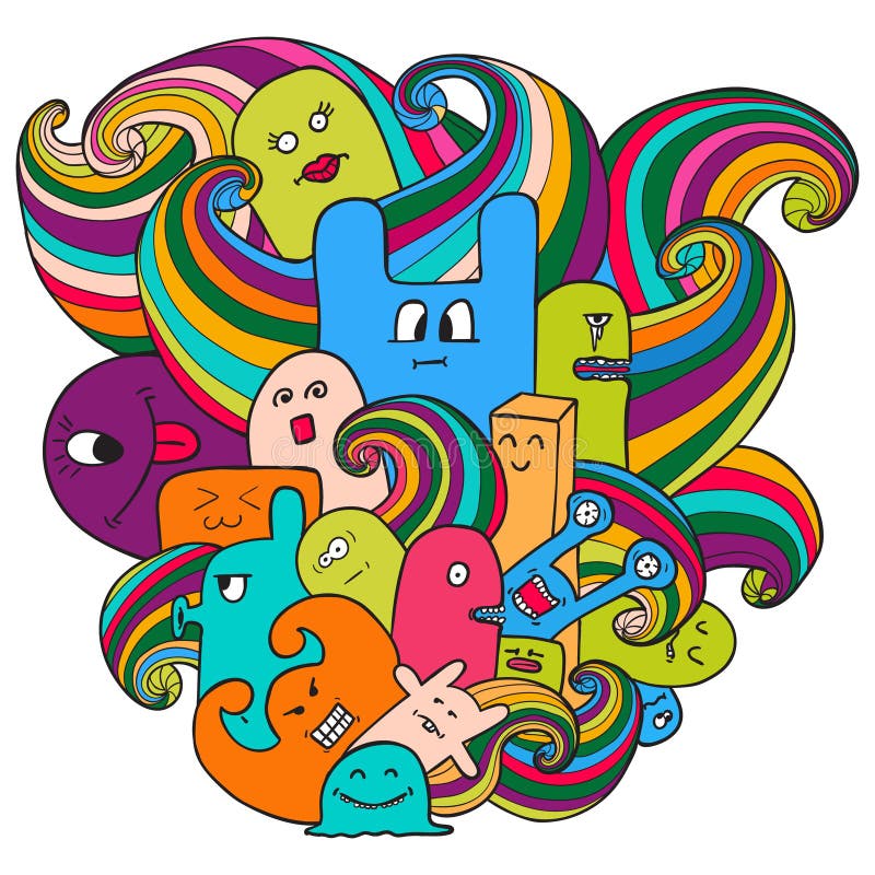 Иллюстрация вектора Doodle с извергами Смешные граффити извергов Нарисованное рукой искусство эскиза иллюстрация штока